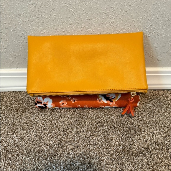 Rachel Pally Fold Over Clutch Purse Yellow and Orange Floral Reversible - Picture 1 of 5